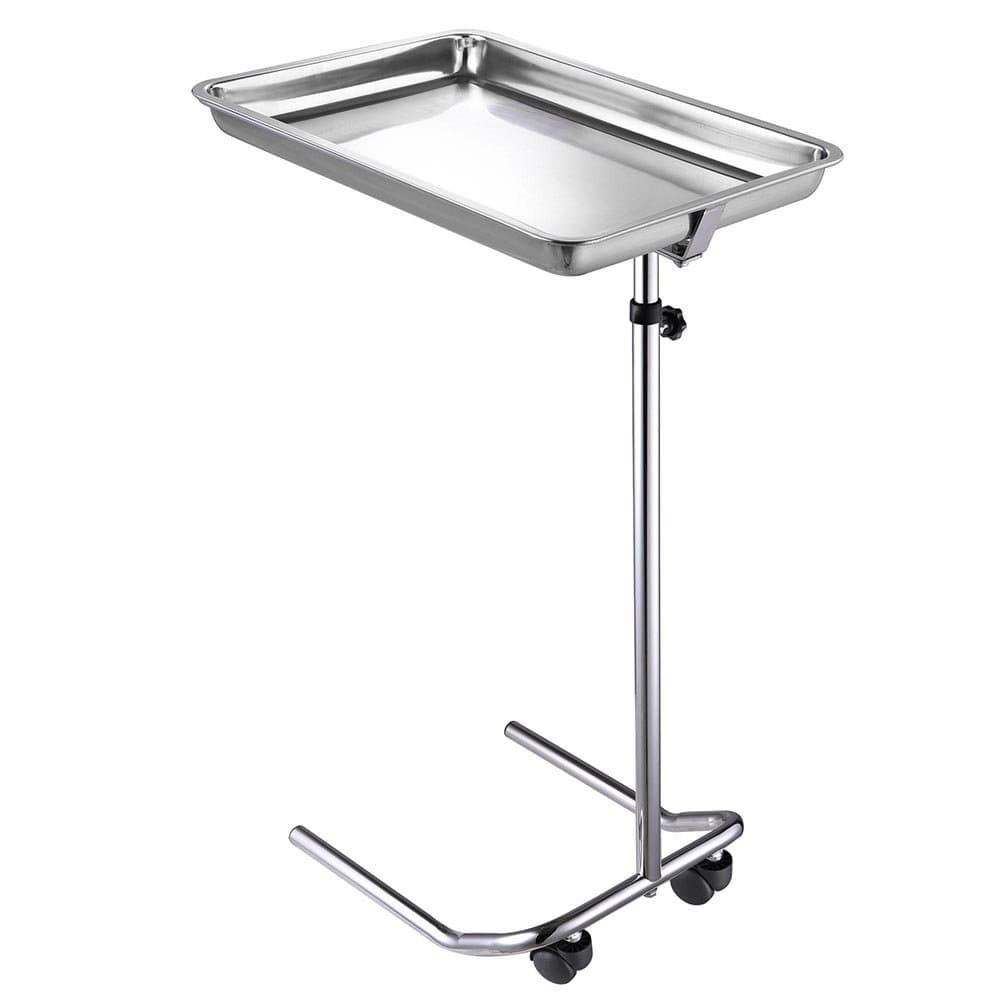 ZeHuoGe Adjustable Mayo Tray Stand Mobile Metal Trolley Stand Height-Adjustable with Casters Removable Stainless Steel Tray Medical Salon Equipment 13.2 Lbs Capacity US Delivery