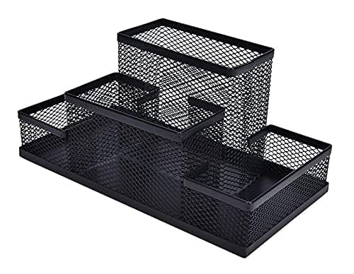 KRIOM 4 Compartment Desk Organizer Compartment Metal Mesh Stationery Accessories Storage Stand Caddy Pen, Pencil Holder for Office, Home, and Study Table Supplies Gift-Black Color