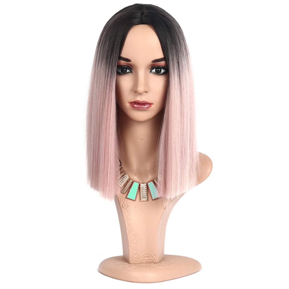 YanT HAIR Ombre Color Synthetic Wigs For Women Straight Bob Wigs (1b/pink Color)