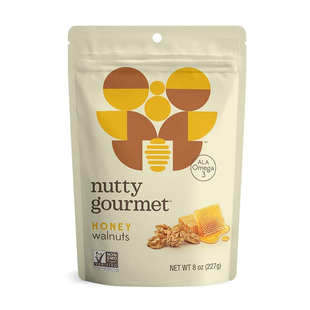 Nutty Gourmet Honey Flavored Walnuts - Sweet Lightly Seasoned Nuts - All Natural - Keto Snack - Heart Healthy - Farm Fresh - California Grown Walnuts - Vegan - Gluten-Free (8oz - 1 Pack)