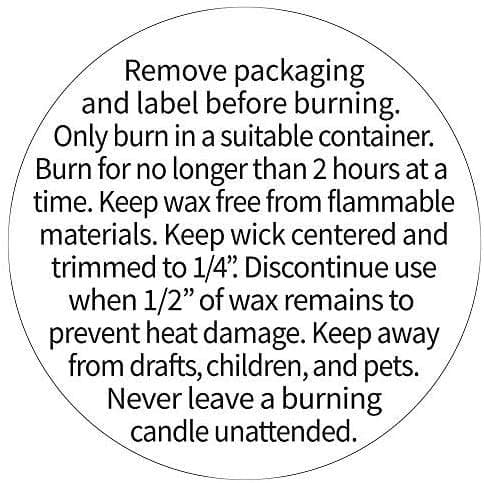 Candle Warning Stickers, 1.5" Round Label, 300 Labels, Black and White Text, Sticker Decal for Candle Jars, Tins and Votives