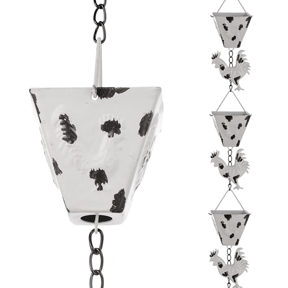 7.8FT Rain Chain for Outside, Rain Chain with 10 Rooster Cups Adjustable Rain Chains for Gutters, Eaves, Drainage, Replacement for Downpout