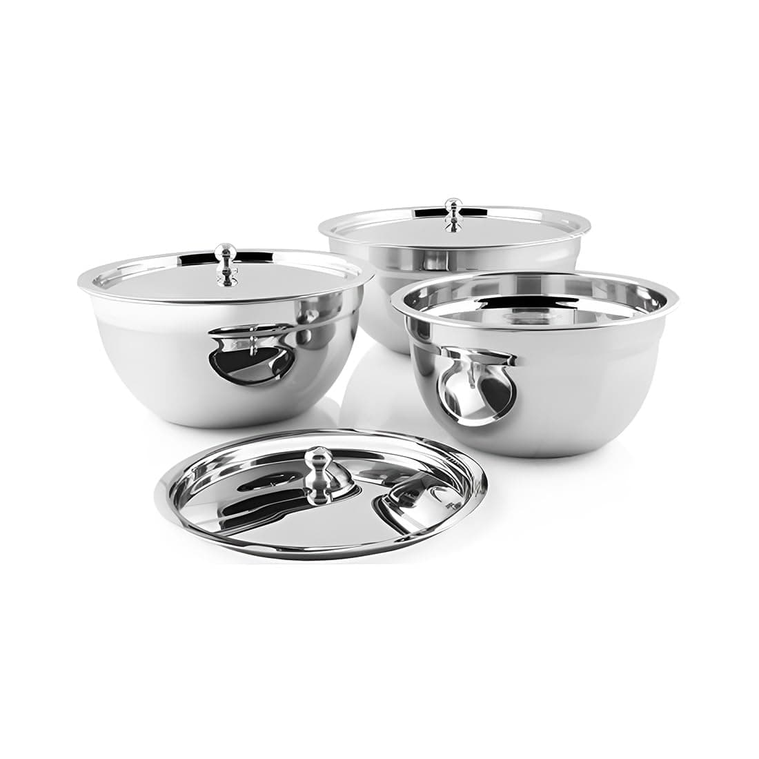 Shri & Sam and Tezon Stainless Steel Serving Bowl with Lid, 3-Pieces, Silver