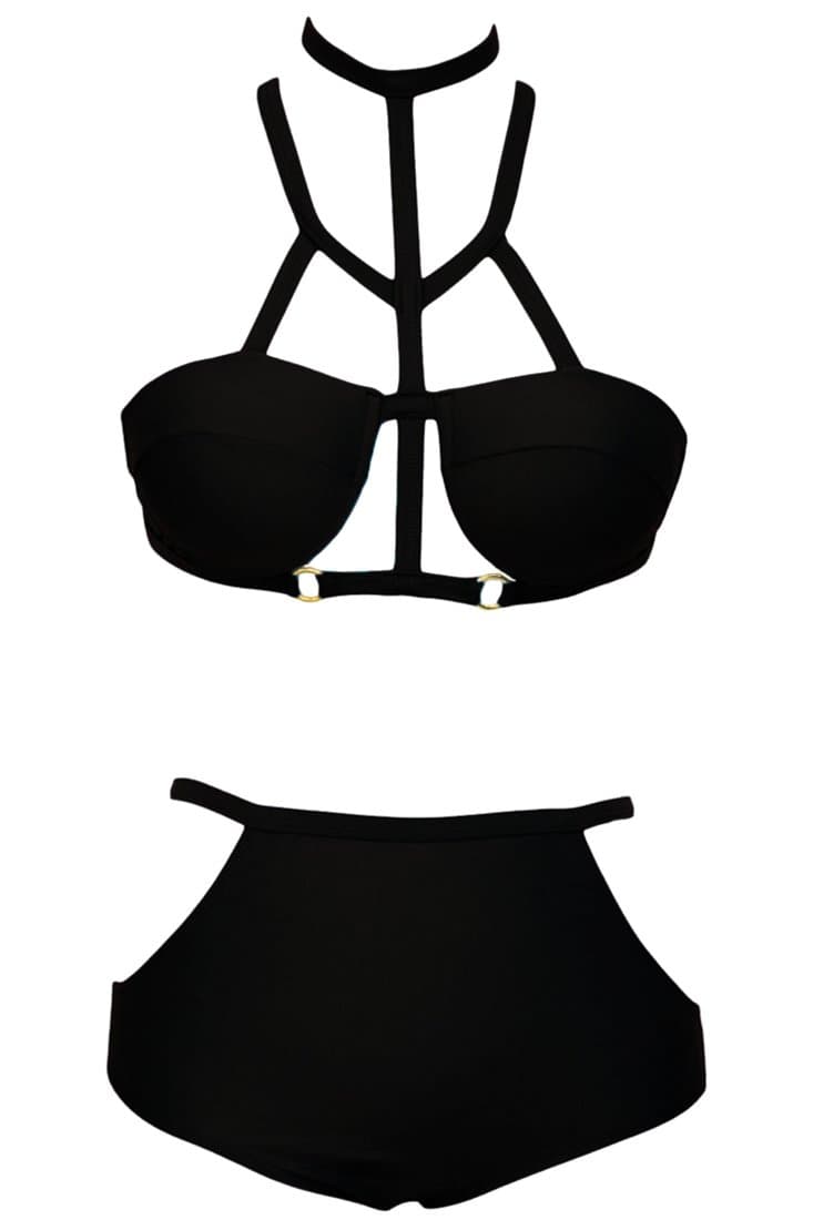 Agatha Garcia Women's Black Strappy Cutout Vogue Halter Bikini Swimsuit
