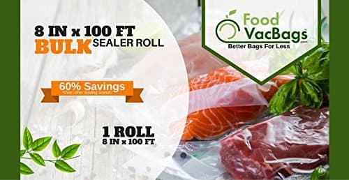 100-Feet Vacuum Sealer Bag Roll with Cutter Box by FoodVacBags Commercial Grade Thickness, BPA-Phthalate Free, Sous Vide, Storage Bag (8" X 100')