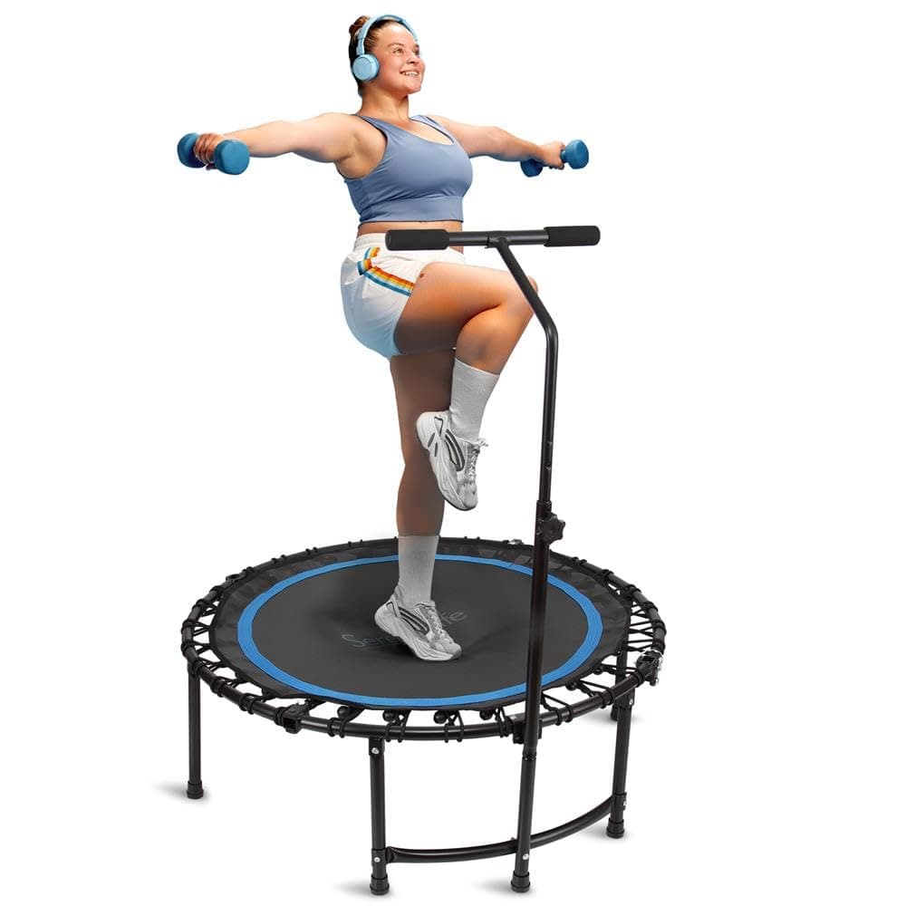 SereneLife 40"/50" Mini Trampoline for Adults - 450/550LBS Fitness Trampoline with Reinforced Springs & Adjustable Safety Handle - Stable & Quiet Supports Whole-Body Workout & Relaxation