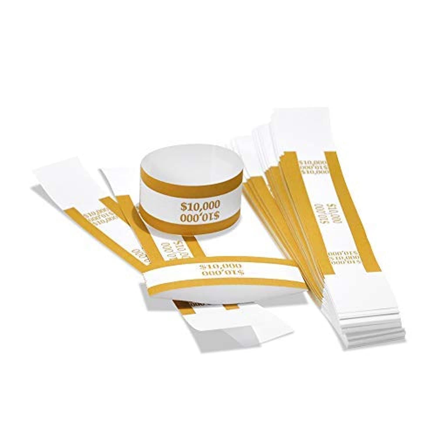 Currency Straps â€“ Bill Wrappers, Money Bands to Organize Bills, ABA Standard Colors, Self-Adhesive, 7.5 x 1.15 Inches (Gold$10000-100pcs)