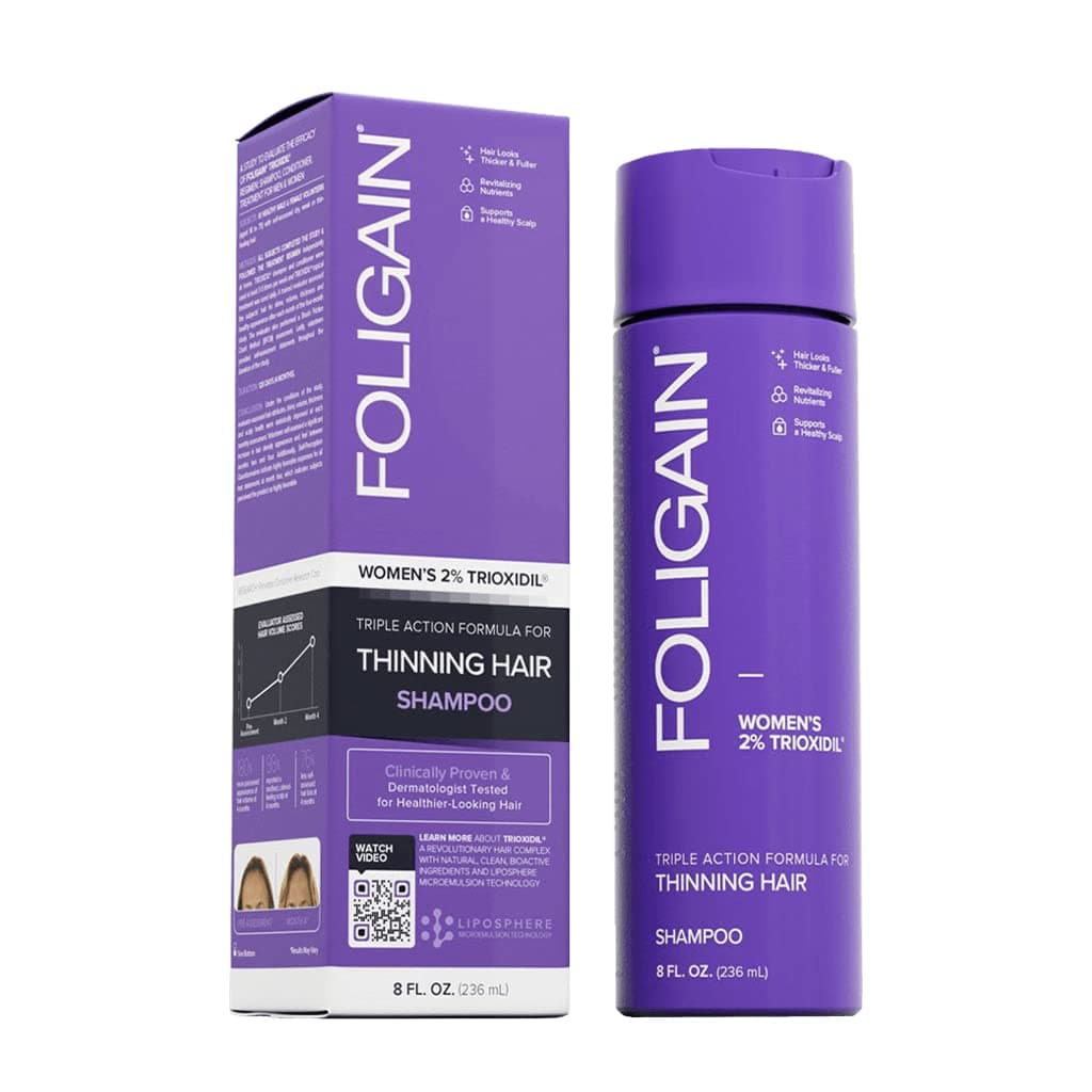 Foligain Triple Action Shampoo For Thinning Hair, Women’s Volumizing Shampoo with 2% Trioxidil, 8 Fl. Oz. (WRGroup)