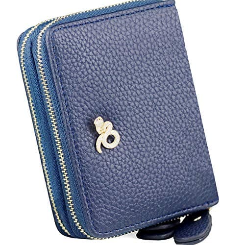 Feicy Leather RFID Blocking Wallet Credit Card Holder Organizer Copper Zipper Women's Ladies Purse