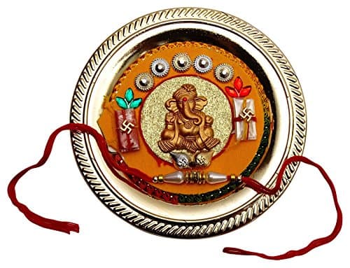 Indian Rakhi Bracelet Brother Handmade Free Size Thread Rakshabandhan Thali Set