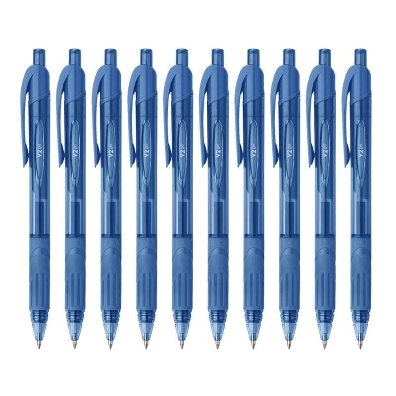 V2 Retractable 0.7mm Gel Pen Box Pack | Water Proof, Smudge Free & Refillable Ink For Smooth Writing Experience | Comfortable Grip For Easy Handling | Blue Ink, Pack of 10 Pens