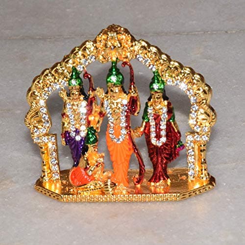 RUDRADIVINE Rudra Divine Brass 24 K Gold Plated with Stones Hindu God Shri Ram Darbar Statue Lord Rama Sita Laxman and Hanuman Darbaar Idol Handicraft Spiritual Puja Vastu Showpiece Figurine