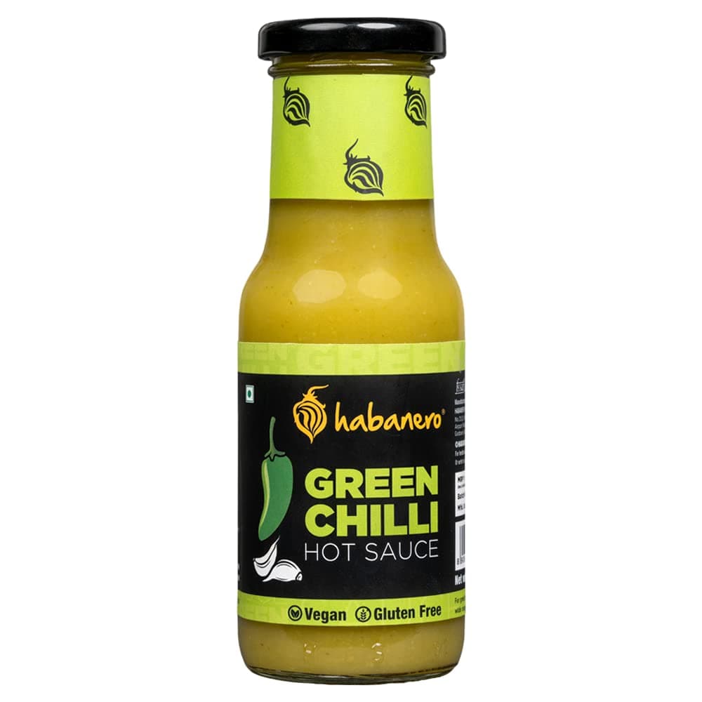 Habanero Green Chilli Hot Sauce 185G | Vegan with Fresh Jalapenos & Green Apple. Use as Salad Dressing,Chili sauce or Ketchup. Enjoy with Fried Rice, Burger,Noodles,Nachos, Momos.