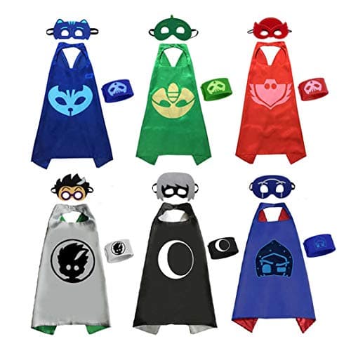 6 Boys and Grils Mask Costumes Set, Masks Capes Slap Bracelets for Kids Cosplay