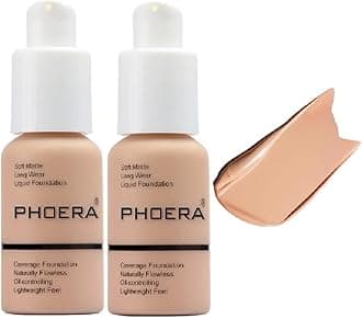 Meifen 2 Pack PHOERA Foundation,Flawless Soft Matte 24HR Oil Control Liquid Foundation Makeup for Women.(104 Buff Beige)