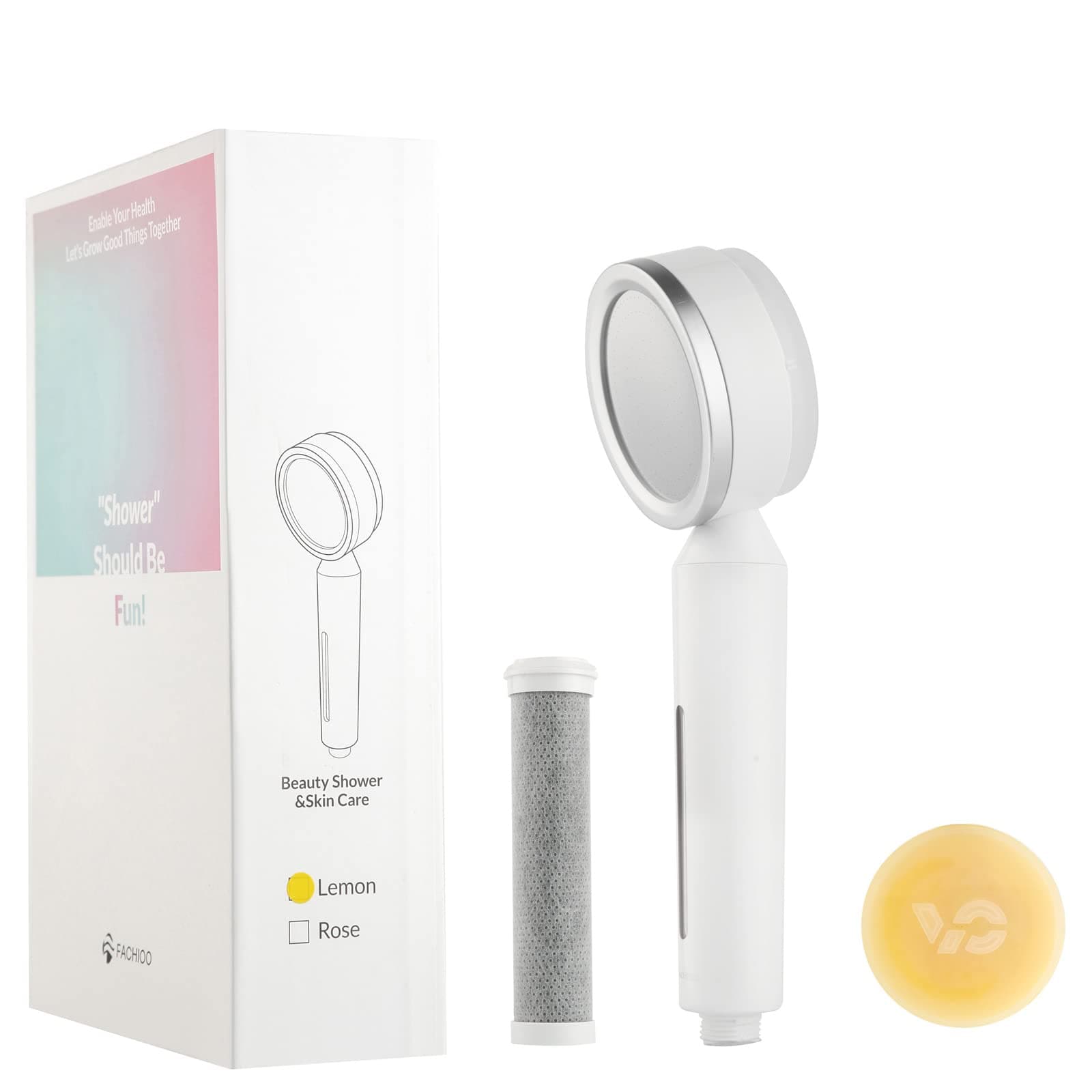 Vitamin C Shower Head Filter - Hard Water Softener - Chlorine & Fluoride Filter - Water Purifying Filtered High Pressure Handheld Shower head - Helps Dry Skin & Hair Loss with Lemon Fragrance