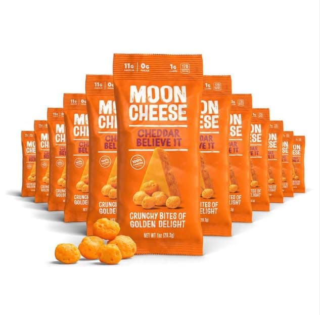 Moon Cheese Cheddar Believe It, 1 Ounce, 12-Pack, Crunchy, Protein-Rich Cheese Snack, Keto Friendly, 100% Real Cheese