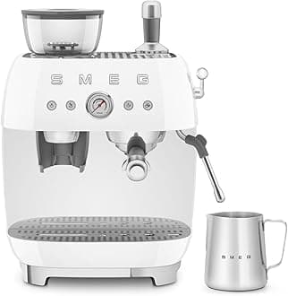 Smeg EGF03WHUK Espresso Machine with Pump & Grinder, Adjustable Temperature & Pre-Infusion, Italian Design,White