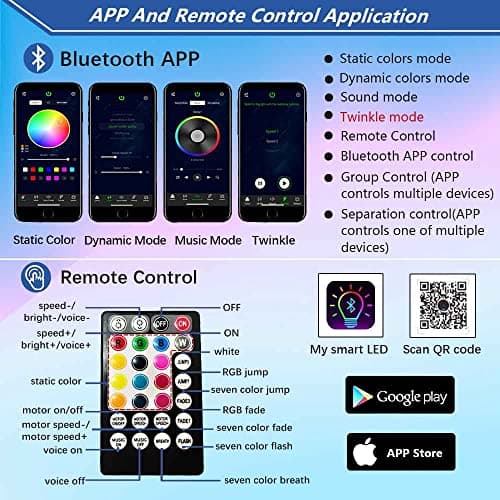 Firework Bluetooth Twinkle 10W Starlight Headliner Kit for Car Home Decoration with APP/Remote Music Mode RGBW LED Fiber Optic Star Ceiling Light 360pcs 0.03in 9.8ft