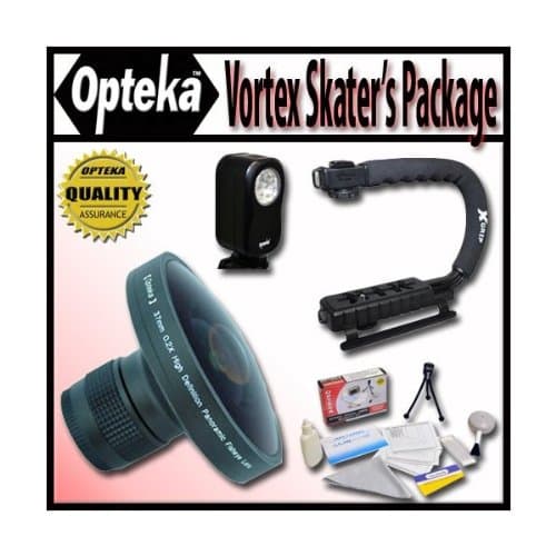 Opteka Deluxe Vortex Skaters Package (Includes The Opteka Platinum Series 37mm 0.2X HD Panoramic Vortex Fisheye Lens, X-Grip Camcorder Handle, & 3 Watt Video Light) for Digital & Video Cameras