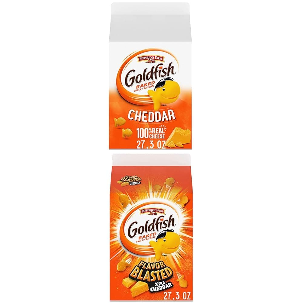 Cheddar Cheese Crackers, 27.3 oz Carton and Goldfish Flavor Blasted Xtra Cheddar Cheese Crackers, 27.3 oz Carton