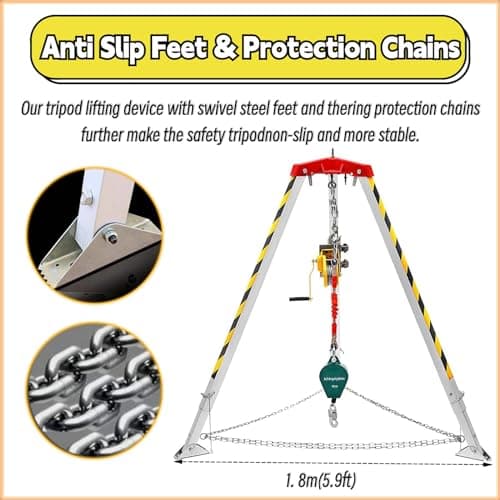 Confined Space Tripod - Rescue Tripod System with 1200 1800 2600 LBS Winch & 10m Fall Protection, Lifting and Rescue Equipment for Working In High Places/ Well/ Manhole/ Sewer ( Size : 2600LBS Winch+S