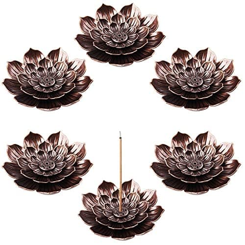 sanshengLotus Incense Holder,(3-1/3-Inch) Inscents Sticks Holder,Coils/Cone Incense Holders(Brown) Pack of 6