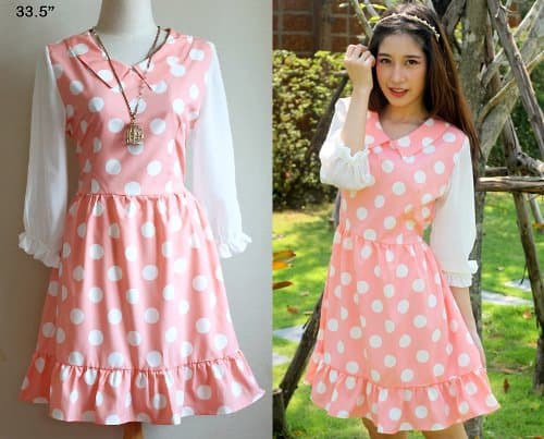 J2233 Vintage Babydoll Retro Sweet Polka DOT Spring Hippie Gypsy Disco Emo Fashion Gothic Goth Lolita Casual Party Prom Cocktail White Pink Orose Dress Size S M