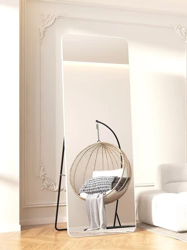 Mirror Full Length 16.7" x 60" Arched Aluminum alloy Large Standing Dressing Mirror Hanging Leaning Against Wall Mounted Mirror with Stand for Bedroom Locker Room Living Room (60"X16.6", White)
