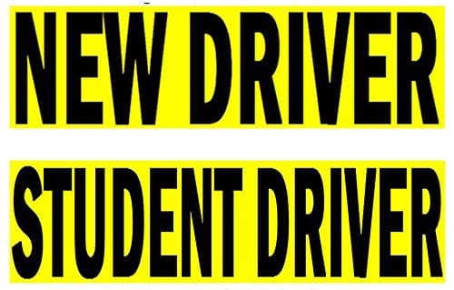 2 Pack NEW DRIVER + Student Driver Decal Sign Stickers, Yellow Vinyl, Rectangular, Letter Print, Removable, No Paint Damage