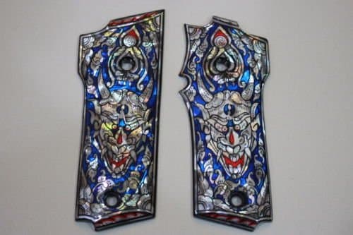 S&W MODEL 59, 459, 559, 659 GRIPS MOTHER OF PEARL MASK DEVIL BLUE ART