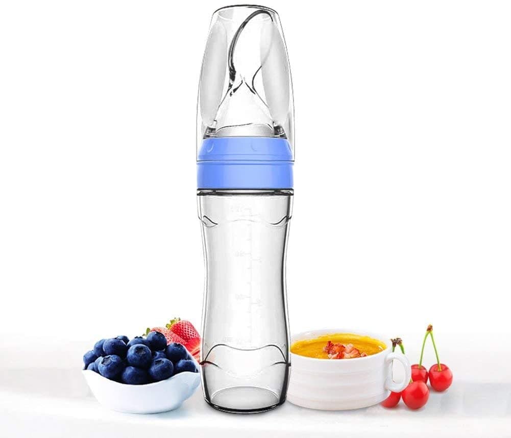 Uooker Silicone Squeeze Feeding Bottle Infant Baby Food Dispensing Spoon Squeezer Rice Fruit Juice Milk(4oz/120ml, Ideal for 4 Months+ Babies) Baby Spoons Feeder Bottle, Mum Bottle Food Feeder