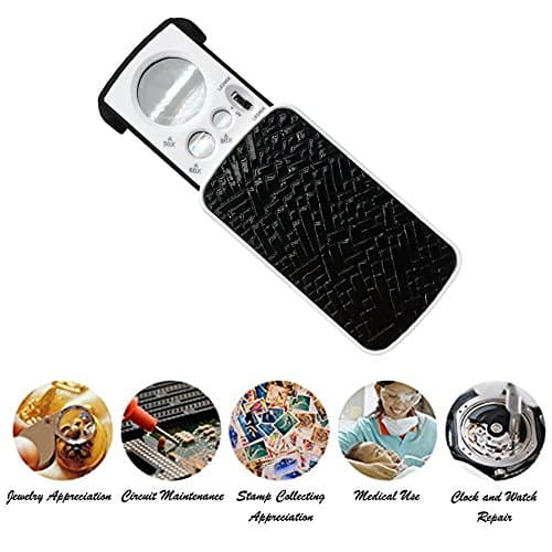 ARTBRIGHT LED Lighted Slide out Pocket Magnifying Glass - 30X 60X and 90X Multi-Power Small Portable Loupe Magnifier with UV Black Light,Best for Jewelry, Diamonds, Gems, Coins, Stamps, Rocks (Black)