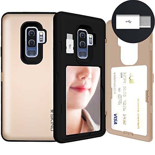 Galaxy S9 Plus, SKINU S9 Plus Wallet Charger Dual Layer Hidden Credit [S9 Plus Card Case] Holder ID Slot Card Case with Inner USB Type C Adapter and Mirror for Samsung Galaxy S9 Plus (2018) - Gold