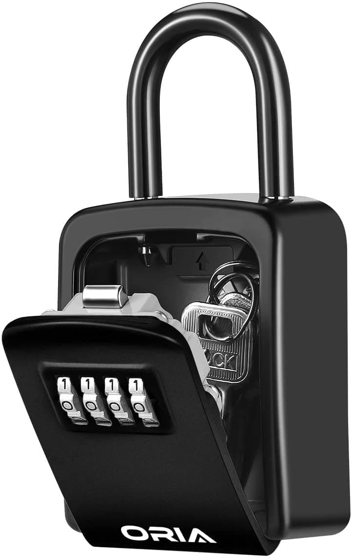 Key Lock Box Wall Mounted, Key Safe Box with Shackle, 5 Keys Capacity, Weatherproof 4 Digit Combination Key Storage Lock Box for Indoor Outdoor (1 Pack, Black)…