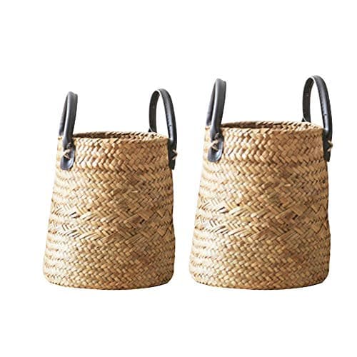 Belly Basket, 2pcs Set Seaweed Rustic Woven Vase, Floor Flower Basket, Dry Flower Basket, Living Room Creative American Decorative Flower Pot Storage Basket