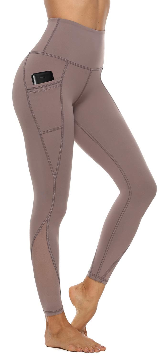 AFITNEWomen’s High Waist Mesh Yoga Leggings with Side Pockets, Tummy Control Workout Squat-Proof Yoga Pants