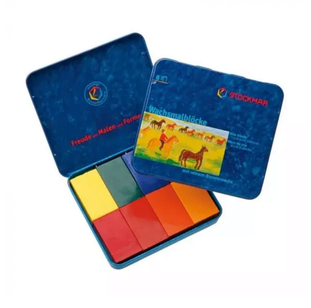 Beeswax Block Crayons, Set of 8 - Non Toxic, Safe, Natural Jumbo Crayons For Kids & Adults - Waldorf Homeschool -Waldorf Art Supplies - In Storage Tin Case, Made in Germany