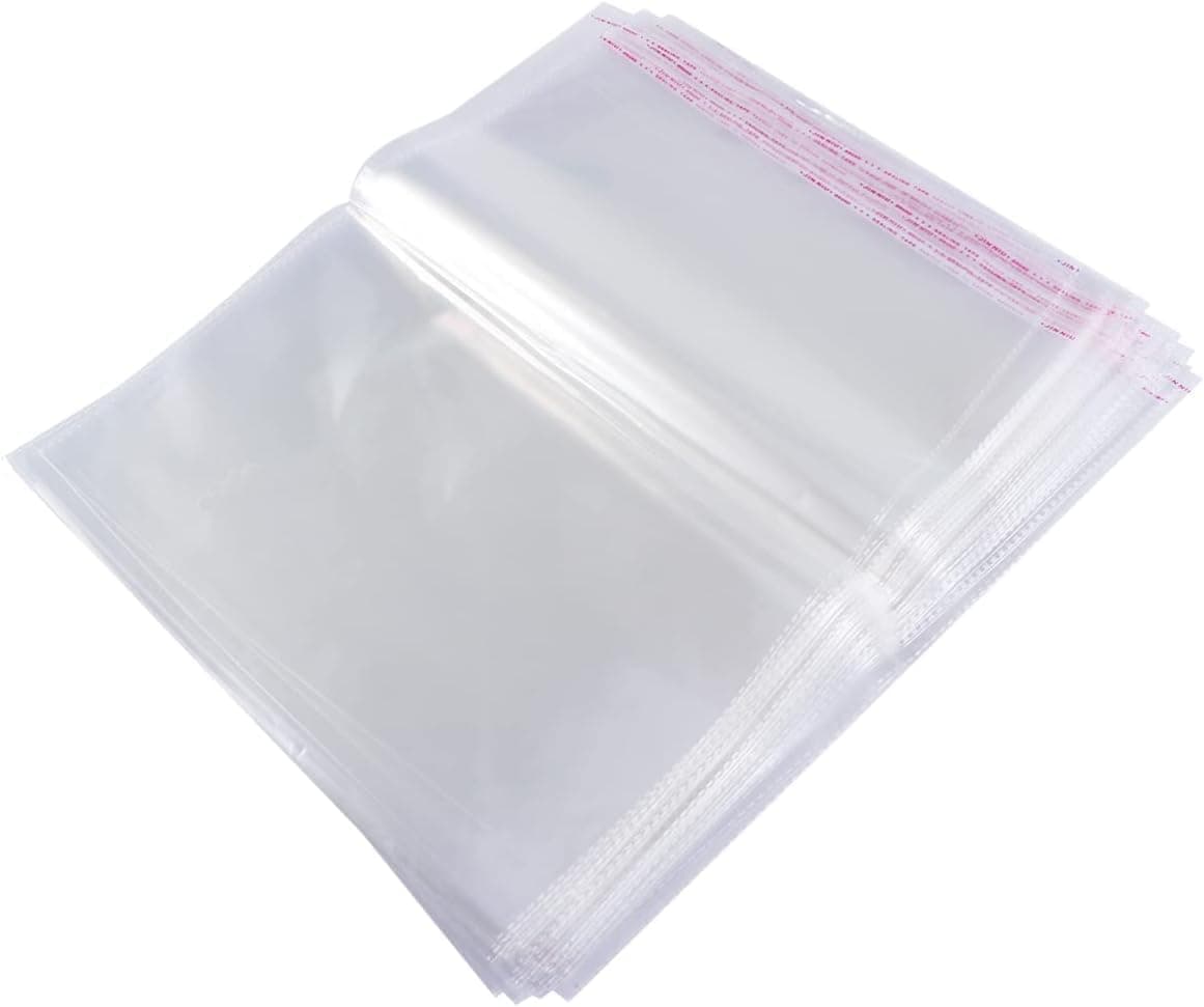 Clear Cellophane Bags Plastic Self Sealing OPP Cellophane Poly Bags Self Adhesive Plastic Bags for Packing Products, Clothes, Small Business 20x34cm 200pcs