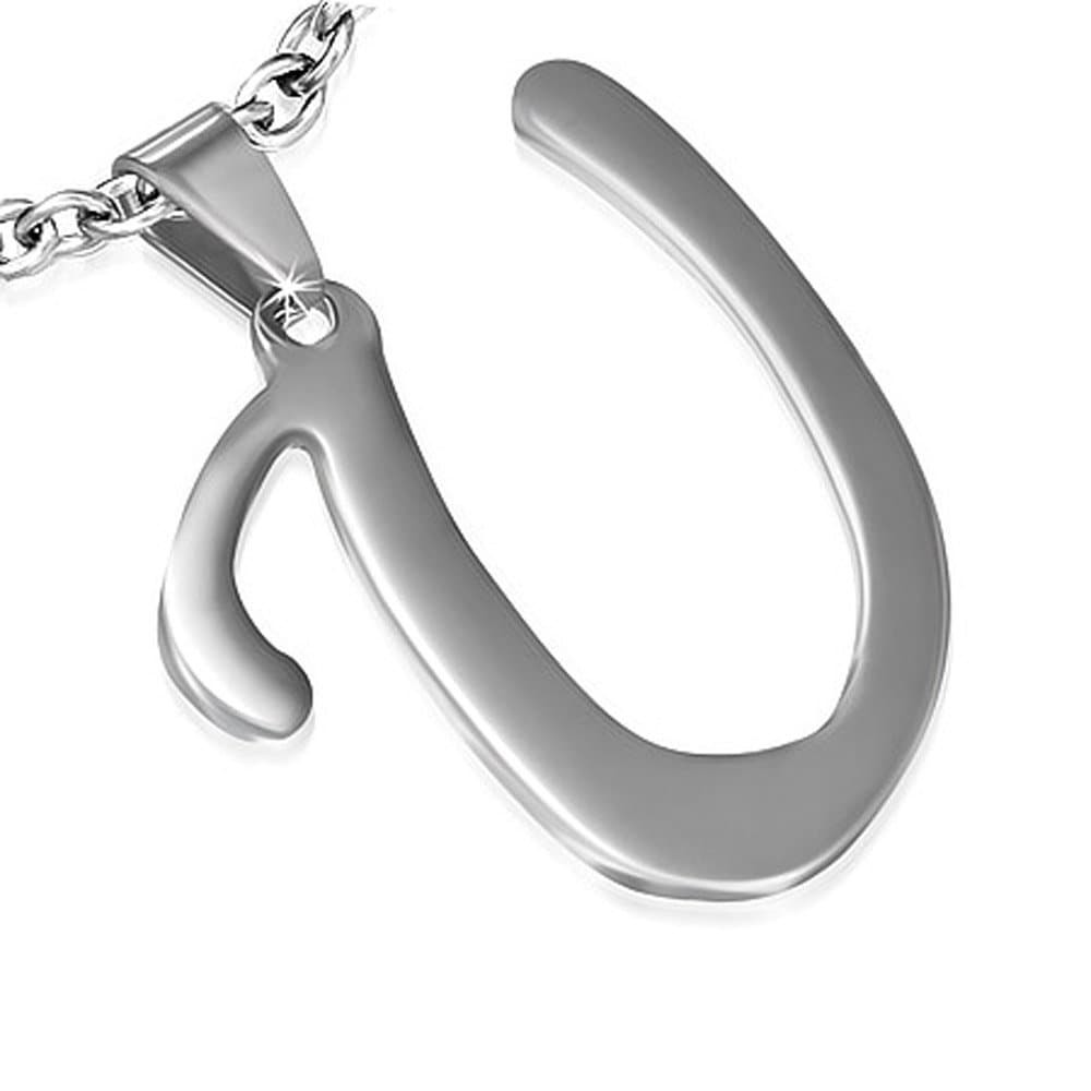 Stainless Steel Cursive Initial Alphabet U Charm Pendant