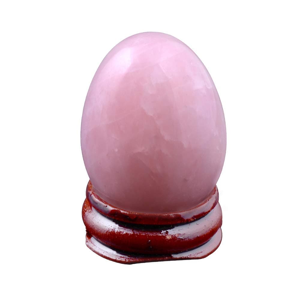 Rose Quartz 4030mm Eggs with Wood Stand Stone Carved Natural Gemstone Bell Chakra Healing Crystal Reiki Crafts Free Pouch (Rose Quartz)