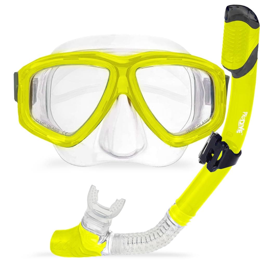 Premium Dry Top Snorkel Set - Impact Resistant Tempered Glass Diving Mask, Watertight and Anti-Fog Lens for Best Vision, Easy Adjustable Strap, Waterproof Gear Bag Included