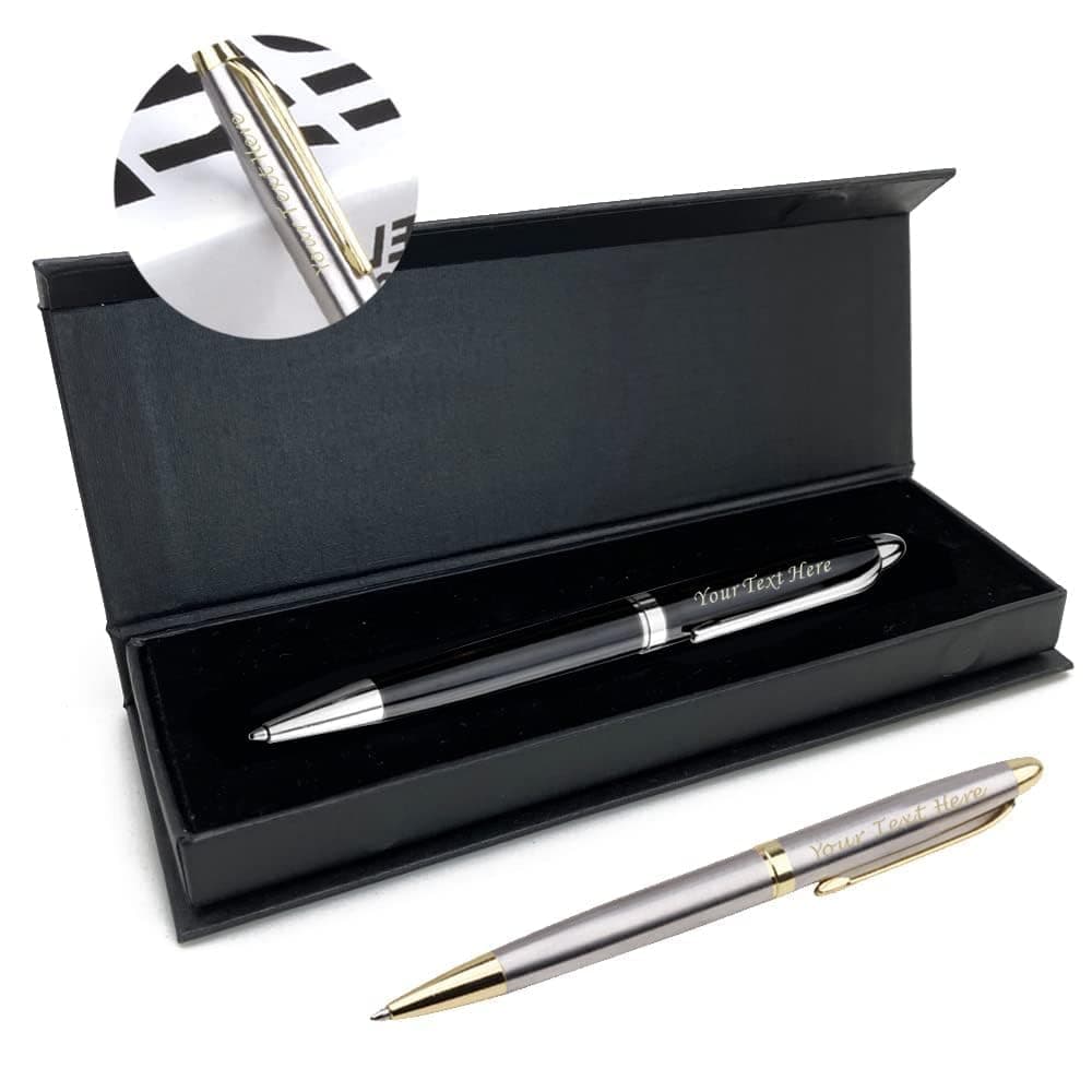 Personalised Pen with Name Engraving Pen for Men Women Teacher Stainless Steel Ballpoint Pen Personalised gifts for Birthday Fathers Day Gradution Christmas Thank you Gifts in Gift Box(Black)