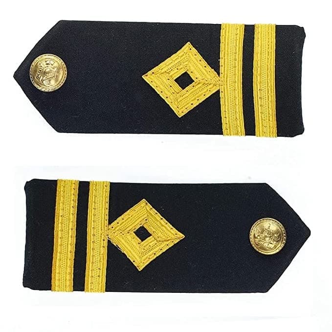 Hard Epaulettes | Uniform Accessory | Professional Emblem | Sturdy & Washable 2 Gold Strip Shoulder Insignia For Marine Engineers | Unisex Epaulet For Merchant Navy Second Officer | Set 2