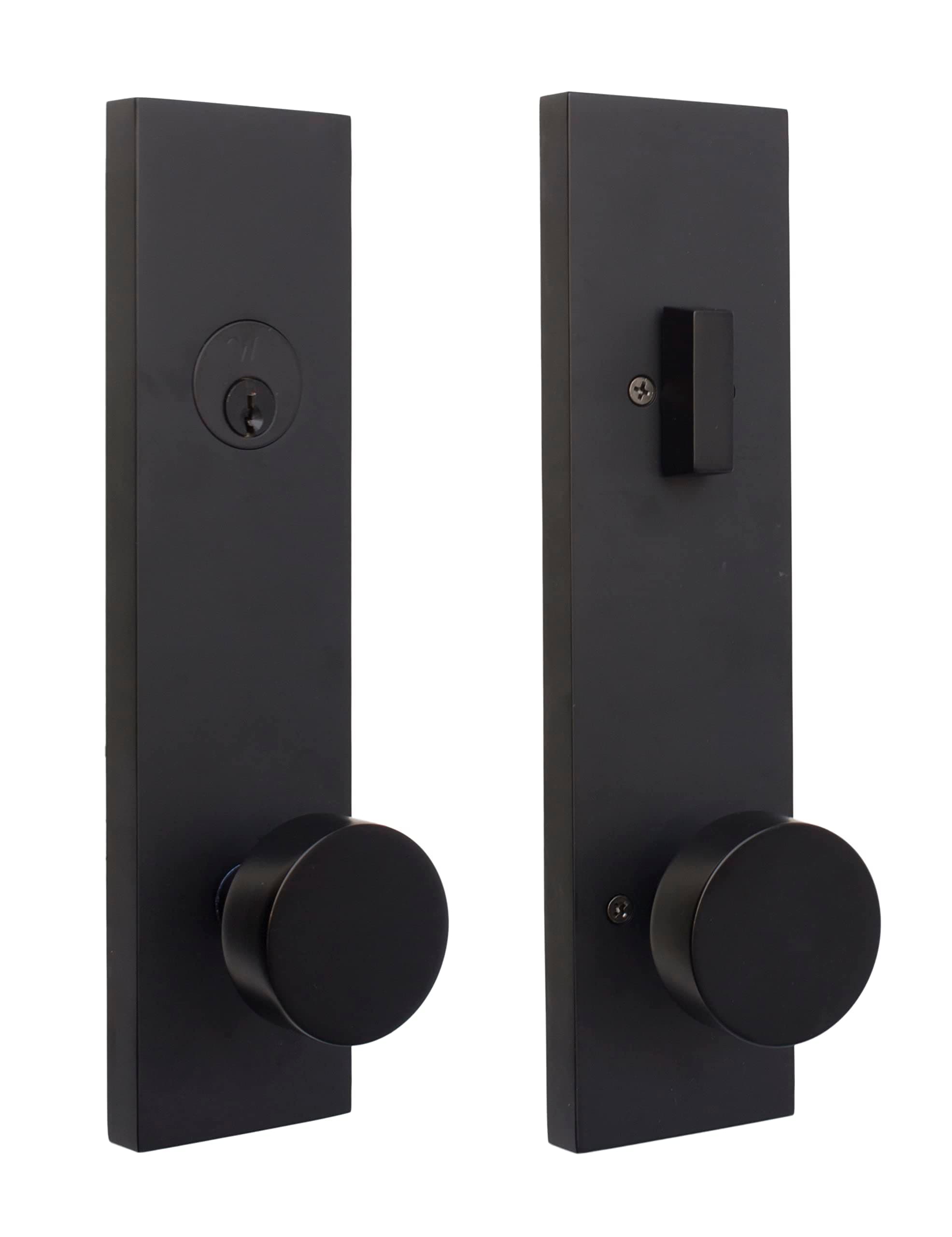 Weslock 066214242SL2D Addy Entry Handle with Mesa Knob (Keyed Handleset, Matte Black) Complete Set