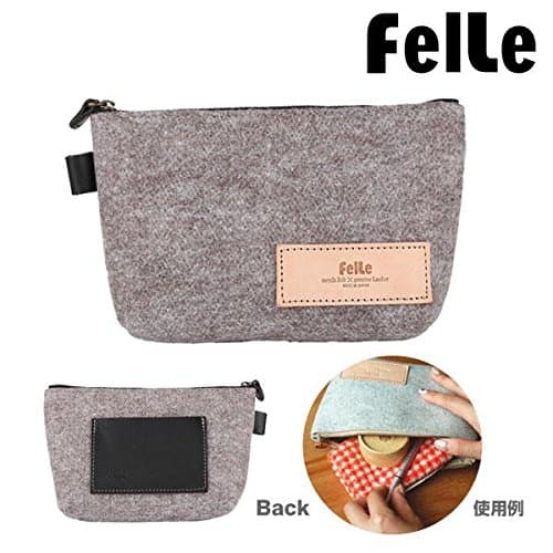 Genuine leather ,FelLe Felt Prensent combination of Recycled plastic and Leather Eco Friendly Zip Pouch Organiser Purse for Handbag (Dark Gray)