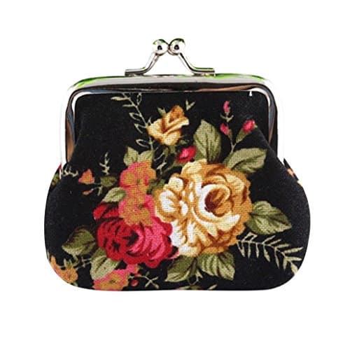 Toraway Wallet, Retro Womens Flower Small Wallet Coin Purse Clutch Handbag (Black)