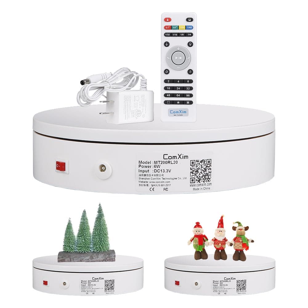 ComXim360 Degree Rotating Display Stand for Product Photography, Motorized Electric Turntable 44LB Capacity, 7.87in for Displaying,Remote Control Angle,Speed,Direction