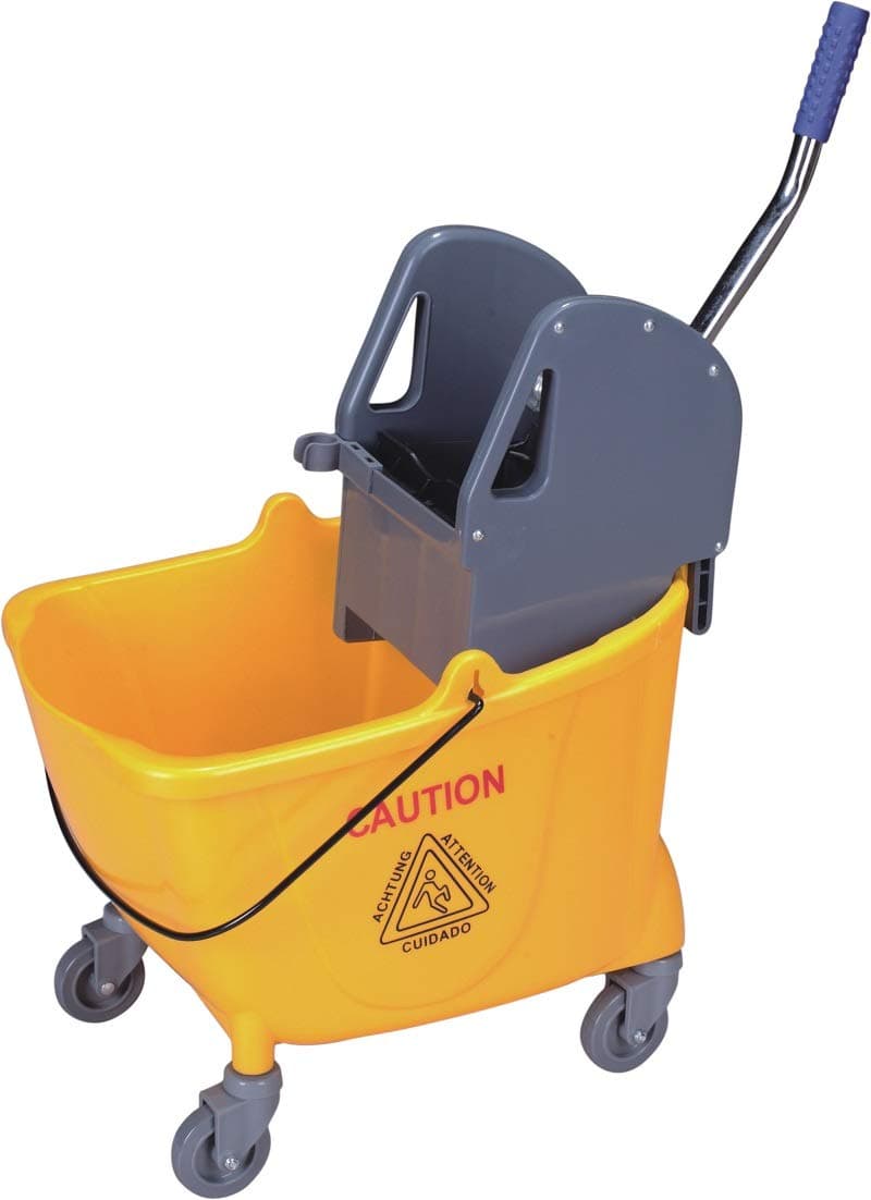 Professional Mop Bucket Yellow 32 Litres with Wheels and Press + Handle