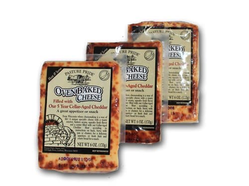 Pasture Pride Juusto Baked Grilling Cheese 3-Pack | 5-Year Cellar-Aged Cheddar Flavor | (3) 6 oz Pieces | Heat & Eat Authentic Wisconsin Grilling Cheese